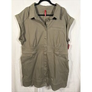 SPANX Olive Green Long Sleeve Shirt Dress